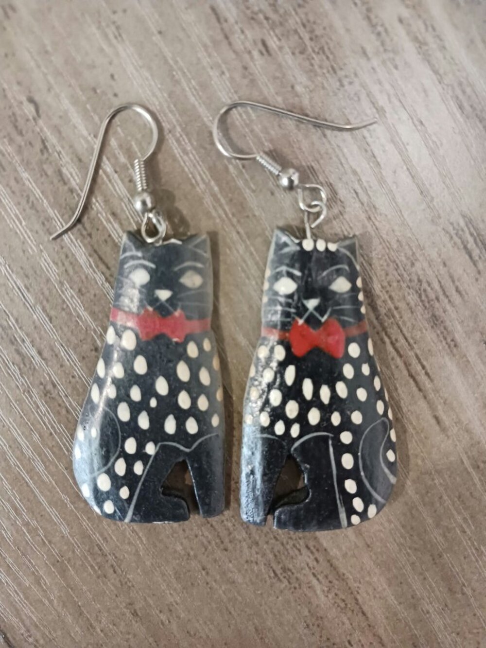 Vintage Cat Earrings Hand Painted Light